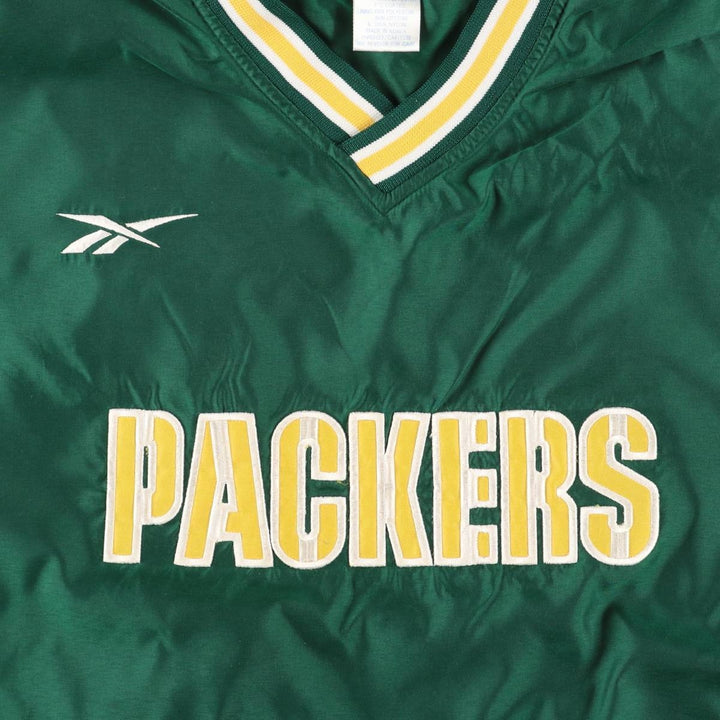 90'S Reebok NFL Green Bay Packers V-neck Warm-up Pullover (Men's XL equivalent) polyester green type Vintage Second Hand