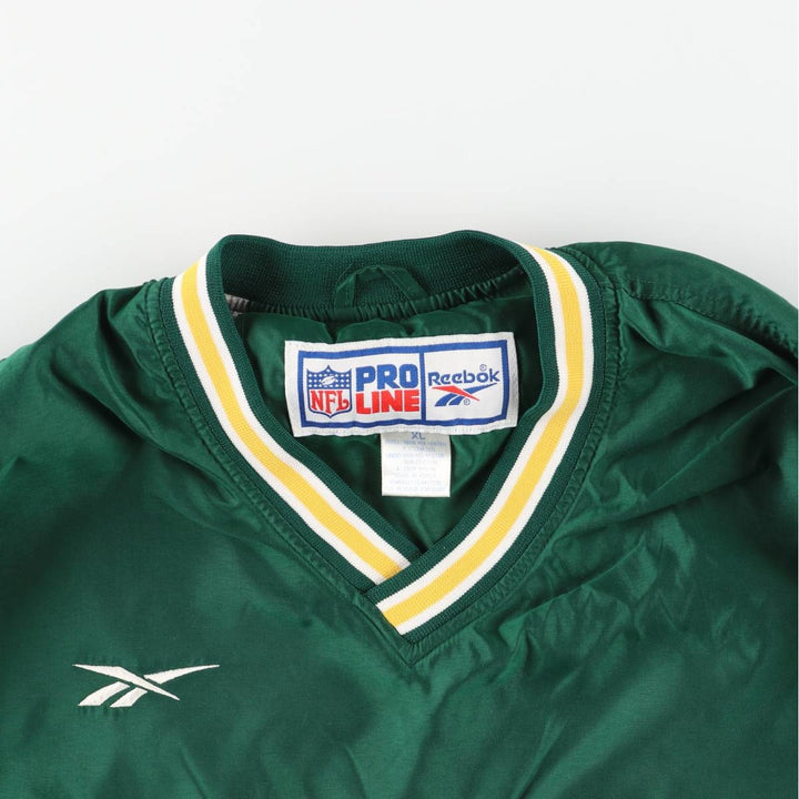 90'S Reebok NFL Green Bay Packers V-neck Warm-up Pullover (Men's XL equivalent) polyester green type Vintage Second Hand