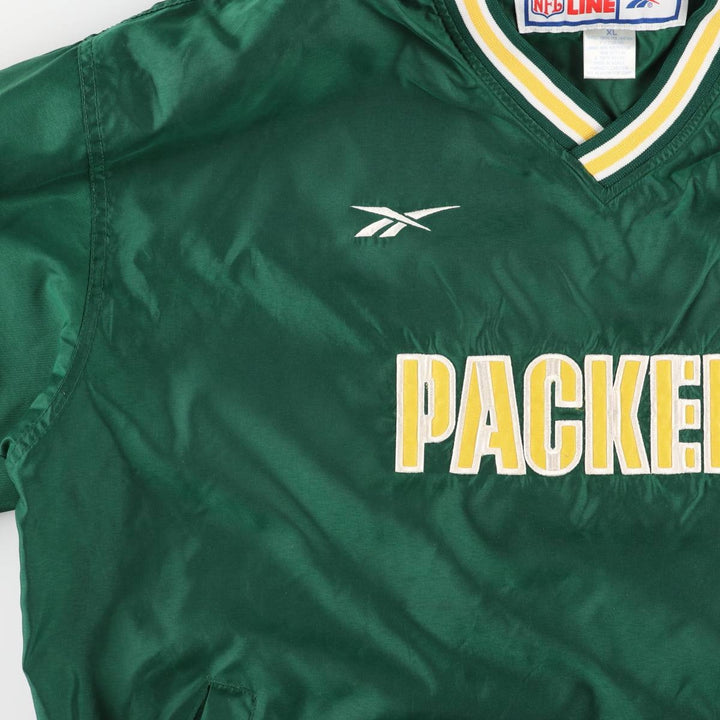 90'S Reebok NFL Green Bay Packers V-neck Warm-up Pullover (Men's XL equivalent) polyester green type Vintage Second Hand