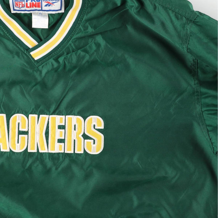 90'S Reebok NFL Green Bay Packers V-neck Warm-up Pullover (Men's XL equivalent) polyester green type Vintage Second Hand