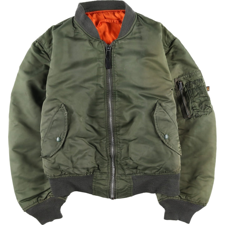 Civilian-made 1990'S Alpha Industries MA-1 type padded military flight jacket, made in the USA, men's size L equivalent, vintage. Nylon Khaki type Vintage Second Hand