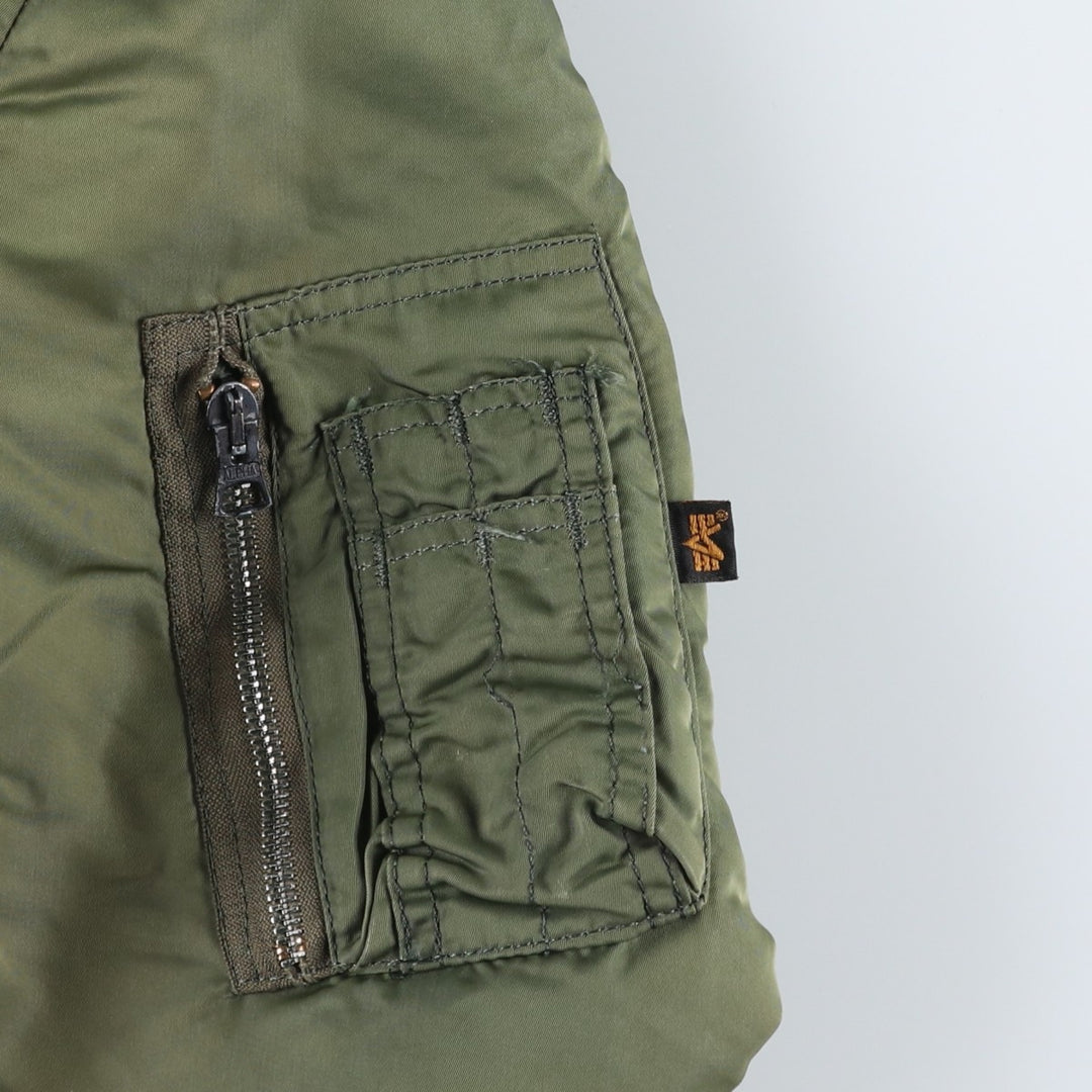 Civilian-made 1990'S Alpha Industries MA-1 type padded military flight jacket, made in the USA, men's size L equivalent, vintage. Nylon Khaki type Vintage Second Hand