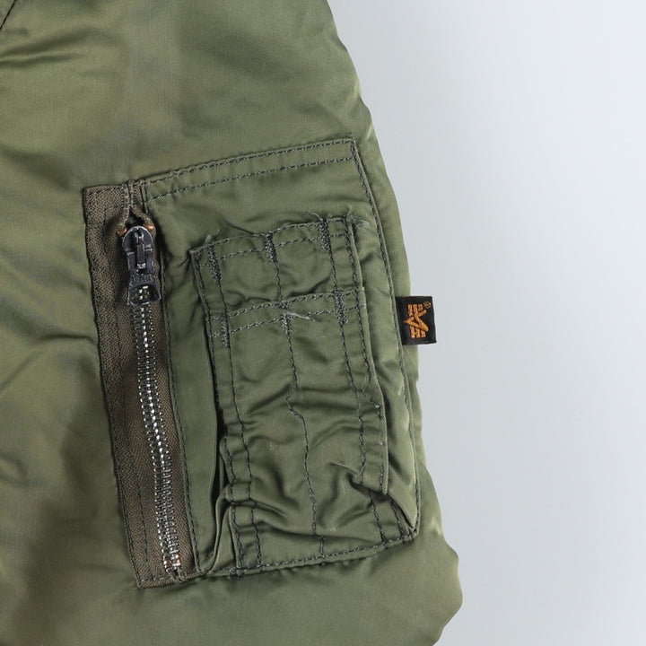 Civilian-made 1990'S Alpha Industries MA-1 type padded military flight jacket, made in the USA, men's size L equivalent, vintage. Nylon Khaki type Vintage Second Hand