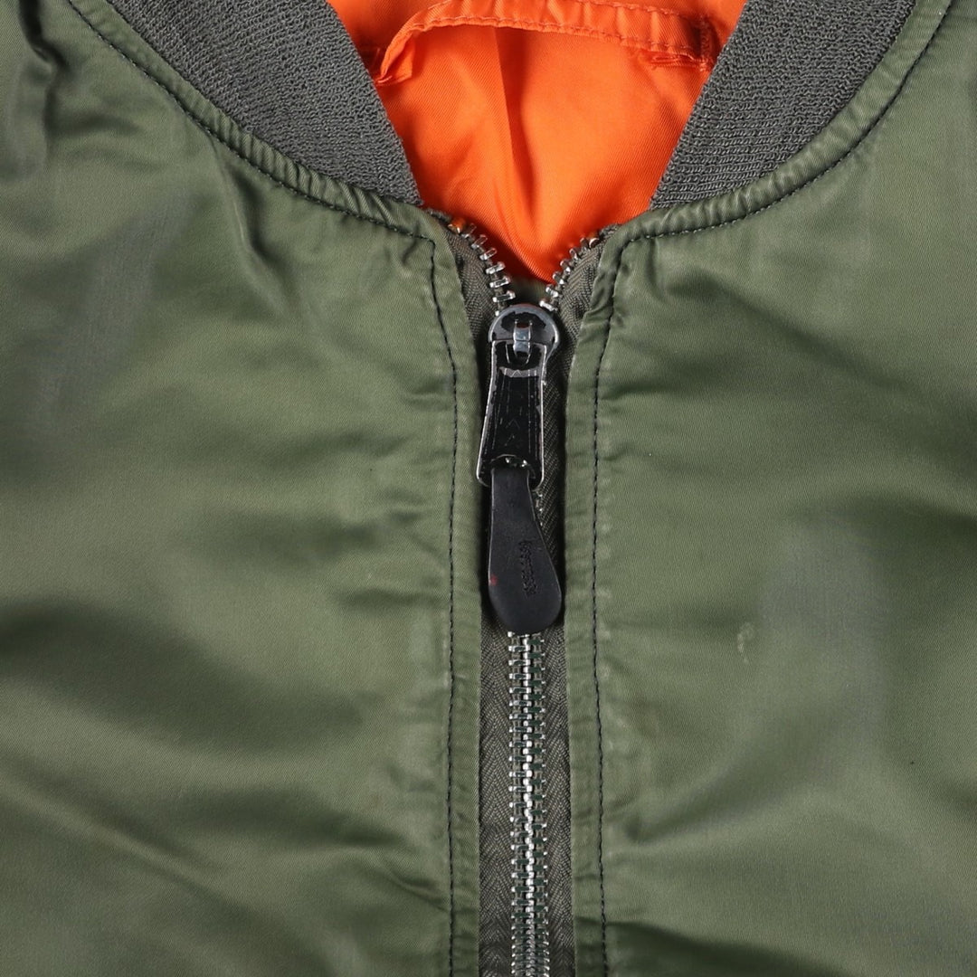 Civilian-made 1990'S Alpha Industries MA-1 type padded military flight jacket, made in the USA, men's size L equivalent, vintage. Nylon Khaki type Vintage Second Hand