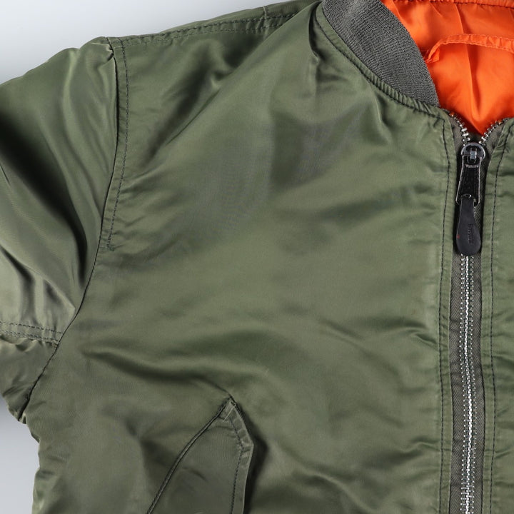 Civilian-made 1990'S Alpha Industries MA-1 type padded military flight jacket, made in the USA, men's size L equivalent, vintage. Nylon Khaki type Vintage Second Hand
