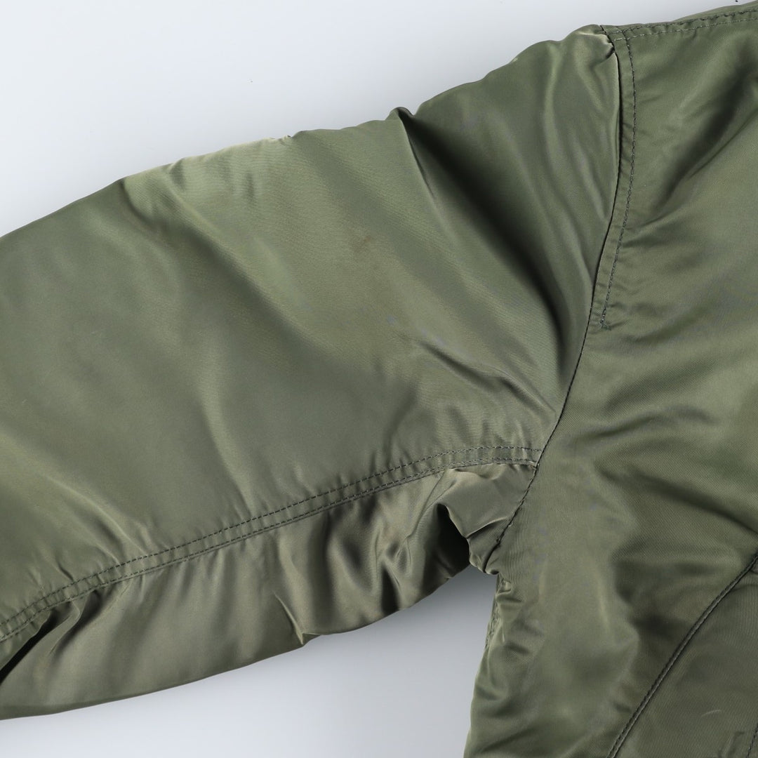 Civilian-made 1990'S Alpha Industries MA-1 type padded military flight jacket, made in the USA, men's size L equivalent, vintage. Nylon Khaki type Vintage Second Hand