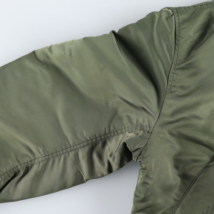 Civilian-made 1990'S Alpha Industries MA-1 type padded military flight jacket, made in the USA, men's size L equivalent, vintage. Nylon Khaki type Vintage Second Hand