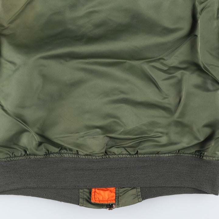 Civilian-made 1990'S Alpha Industries MA-1 type padded military flight jacket, made in the USA, men's size L equivalent, vintage. Nylon Khaki type Vintage Second Hand