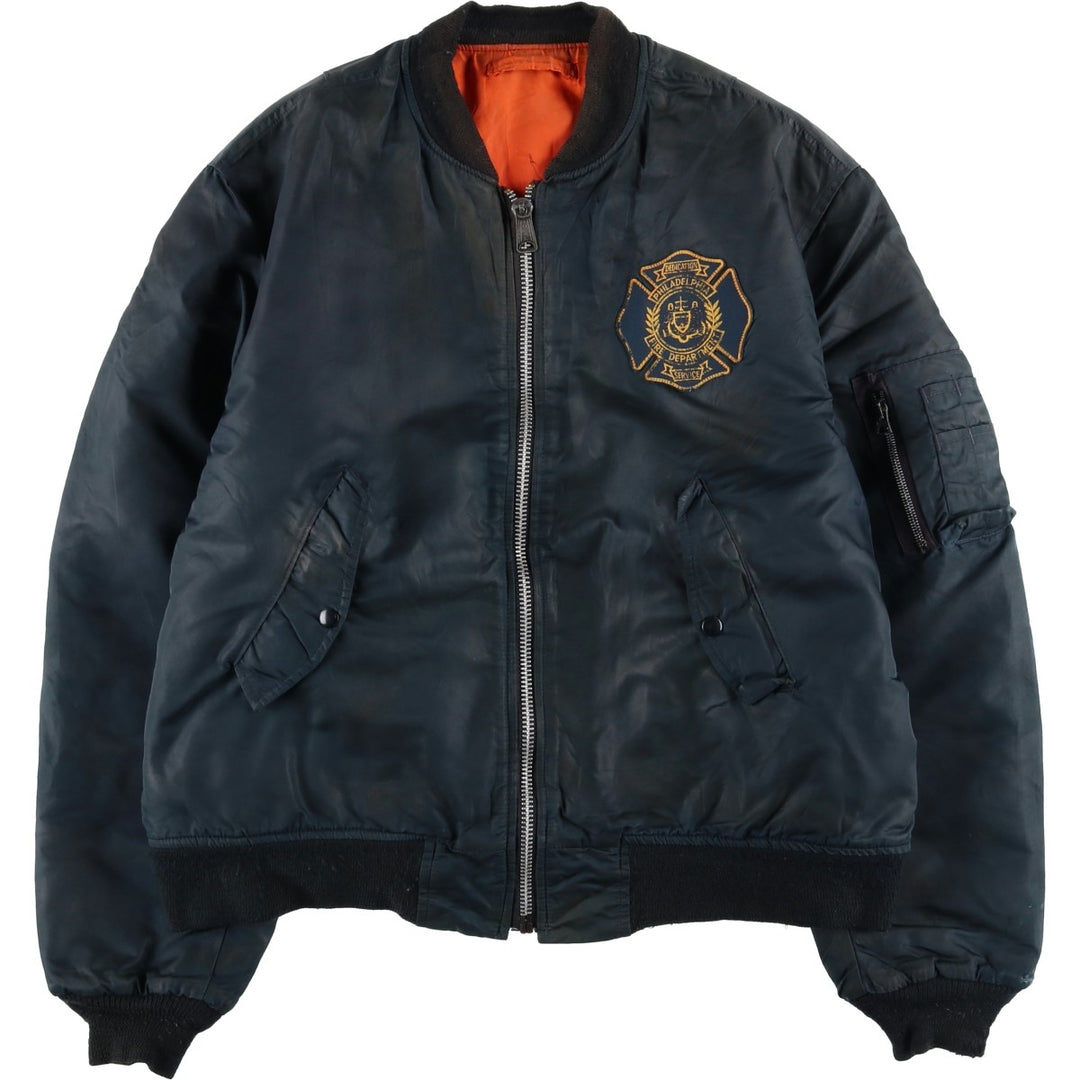 Civilian MA-1 type padded military flight jacket, made in the USA, size 50 (equivalent to men's XXL). Nylon navy blue type Vintage Second Hand
