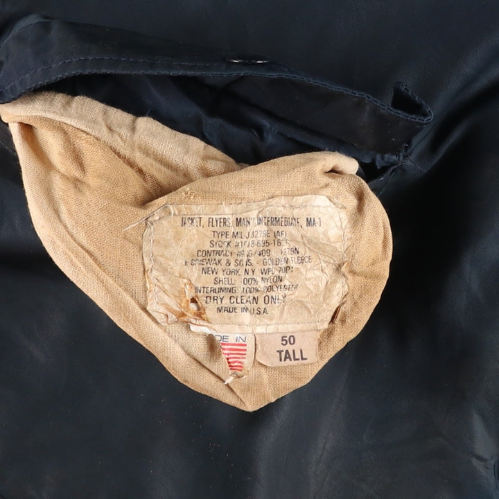 Civilian MA-1 type padded military flight jacket, made in the USA, size 50 (equivalent to men's XXL). Nylon navy blue type Vintage Second Hand