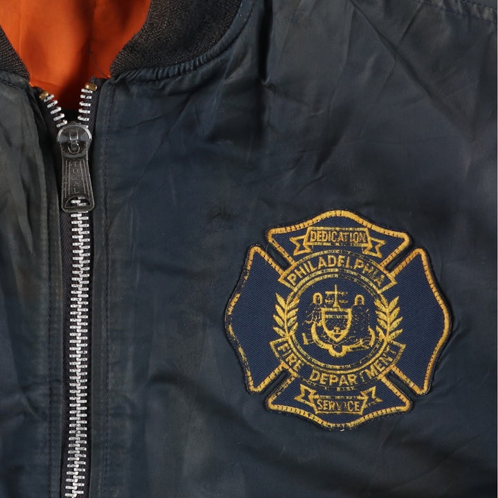 Civilian MA-1 type padded military flight jacket, made in the USA, size 50 (equivalent to men's XXL). Nylon navy blue type Vintage Second Hand