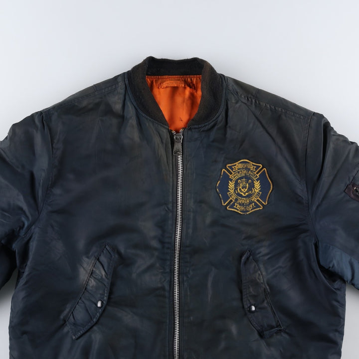 Civilian MA-1 type padded military flight jacket, made in the USA, size 50 (equivalent to men's XXL). Nylon navy blue type Vintage Second Hand