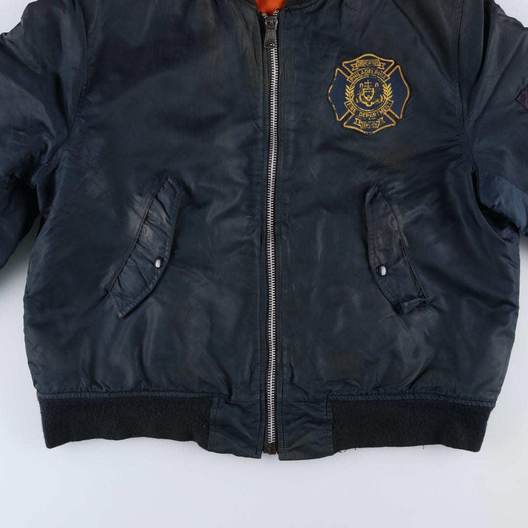 Civilian MA-1 type padded military flight jacket, made in the USA, size 50 (equivalent to men's XXL). Nylon navy blue type Vintage Second Hand