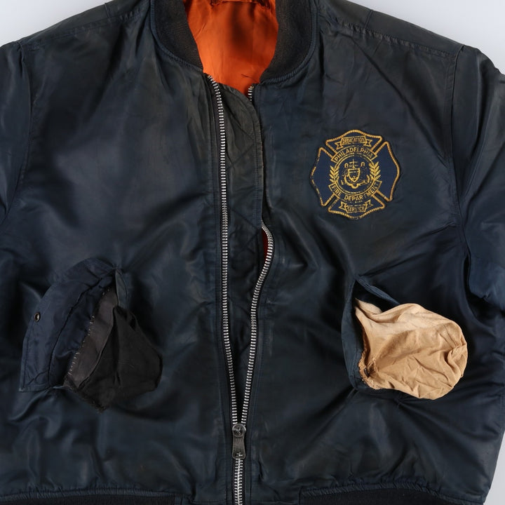 Civilian MA-1 type padded military flight jacket, made in the USA, size 50 (equivalent to men's XXL). Nylon navy blue type Vintage Second Hand