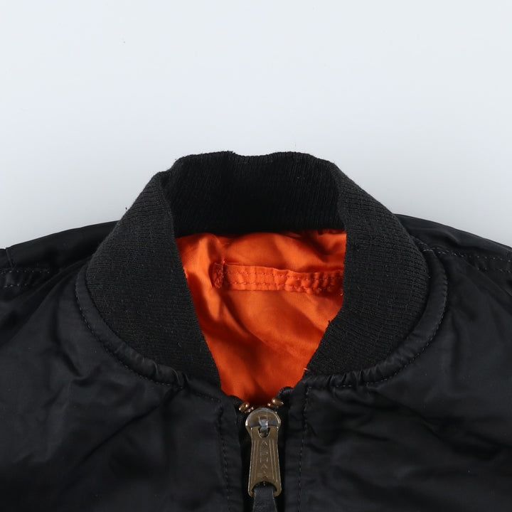 Civilian-made Alpha Industries MA-1 type padded military flight jacket, made in the USA, size SMALL (equivalent to men's S). Nylon black type Vintage Second Hand
