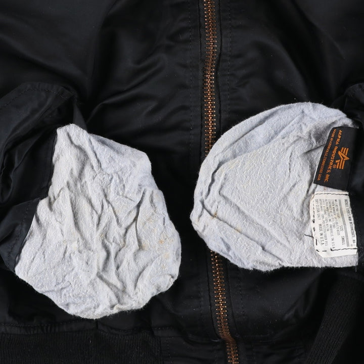 Civilian-made Alpha Industries MA-1 type padded military flight jacket, made in the USA, size SMALL (equivalent to men's S). Nylon black type Vintage Second Hand