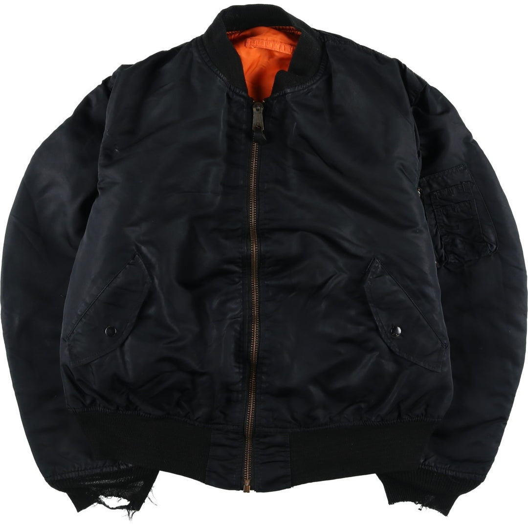 Civilian-made Alpha Industries MA-1 type padded military flight jacket, made in the USA, XX-LARGE (equivalent to men's XXL). Nylon black type Vintage Second Hand