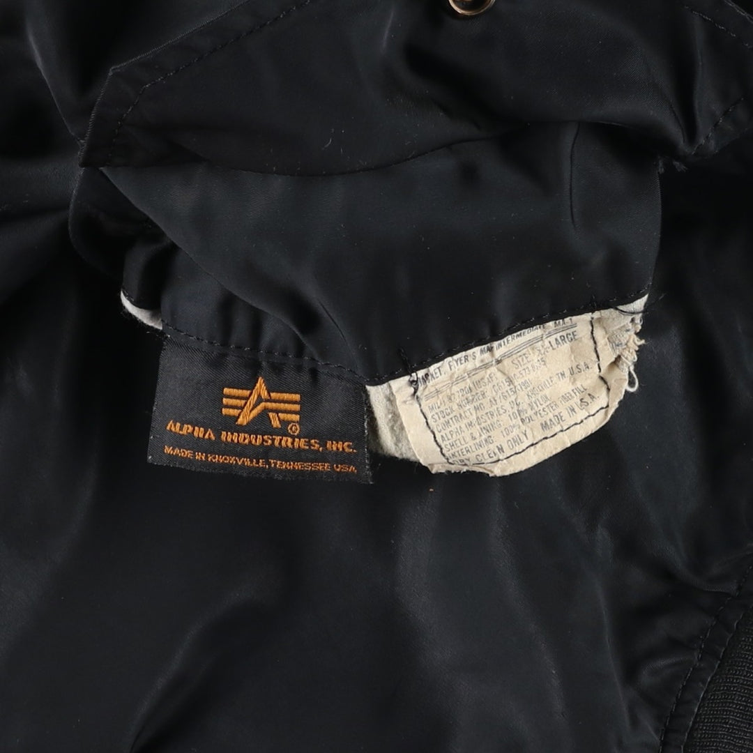 Civilian-made Alpha Industries MA-1 type padded military flight jacket, made in the USA, XX-LARGE (equivalent to men's XXL). Nylon black type Vintage Second Hand
