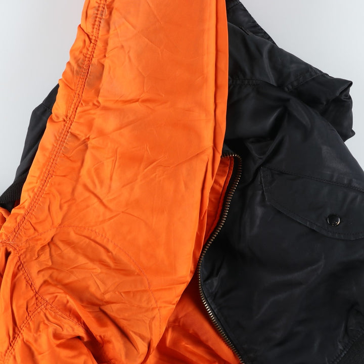 Civilian-made Alpha Industries MA-1 type padded military flight jacket, made in the USA, XX-LARGE (equivalent to men's XXL). Nylon black type Vintage Second Hand