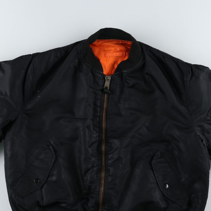 Civilian-made Alpha Industries MA-1 type padded military flight jacket, made in the USA, XX-LARGE (equivalent to men's XXL). Nylon black type Vintage Second Hand