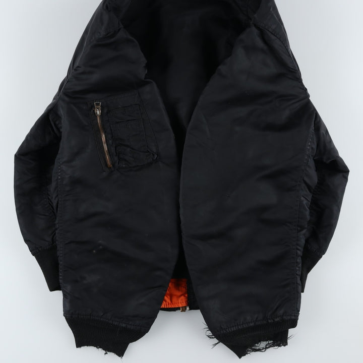 Civilian-made Alpha Industries MA-1 type padded military flight jacket, made in the USA, XX-LARGE (equivalent to men's XXL). Nylon black type Vintage Second Hand