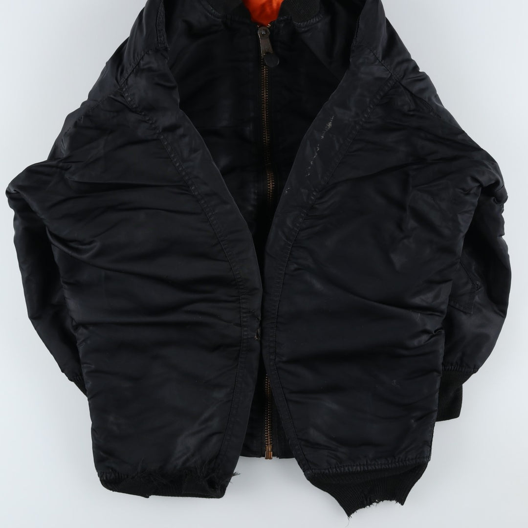 Civilian-made Alpha Industries MA-1 type padded military flight jacket, made in the USA, XX-LARGE (equivalent to men's XXL). Nylon black type Vintage Second Hand