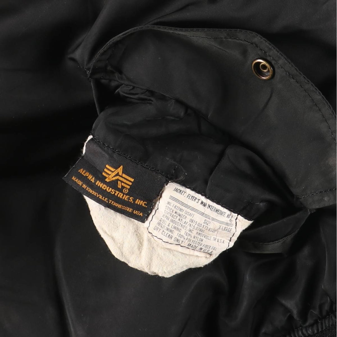 90'S civilian Alpha MA-1 style padded military flight jacket, made in the USA, men's size XL, vintage Nylon black type Vintage Second Hand