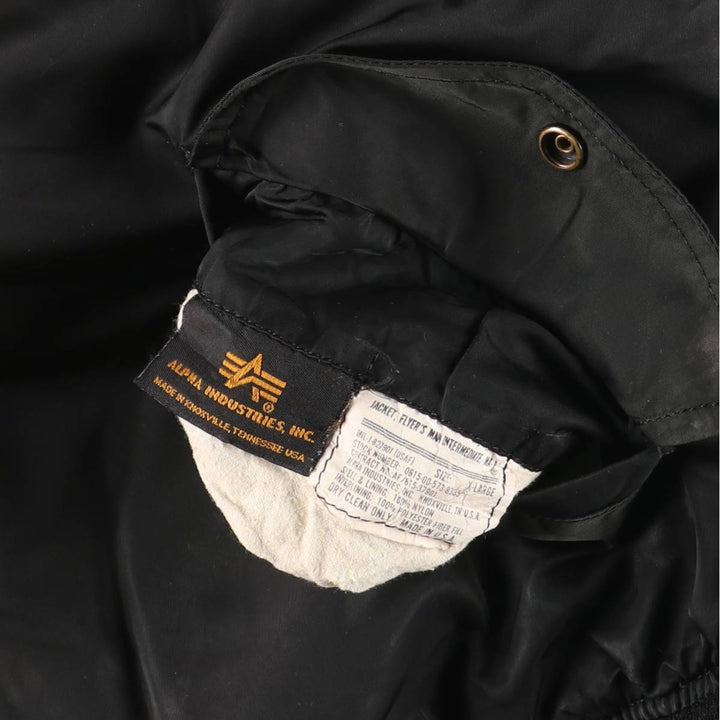 90'S civilian Alpha MA-1 style padded military flight jacket, made in the USA, men's size XL, vintage Nylon black type Vintage Second Hand