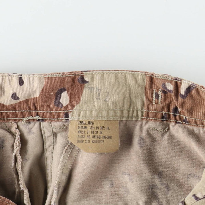 1990'S US Military Issue Camouflage Pattern 6C Desert Chocolate Chip Camo Military Cargo Pants Combat Pants Made in USA Small-Long cotton Beige type Vintage Second Hand