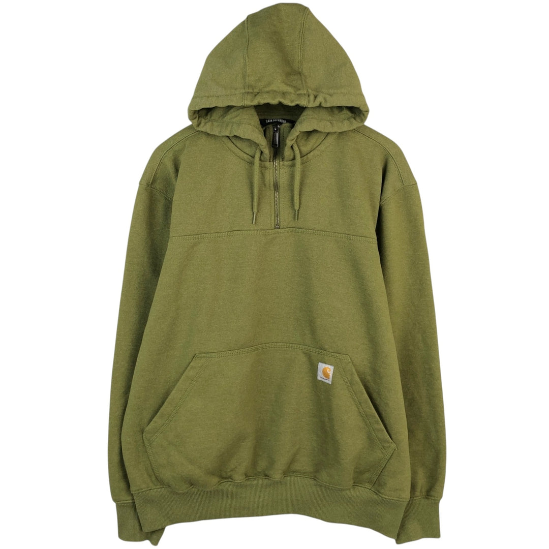 Carhartt Loose Fit Half-Zip Hoodie, Men's Size L cotton Khaki type Vintage Second Hand