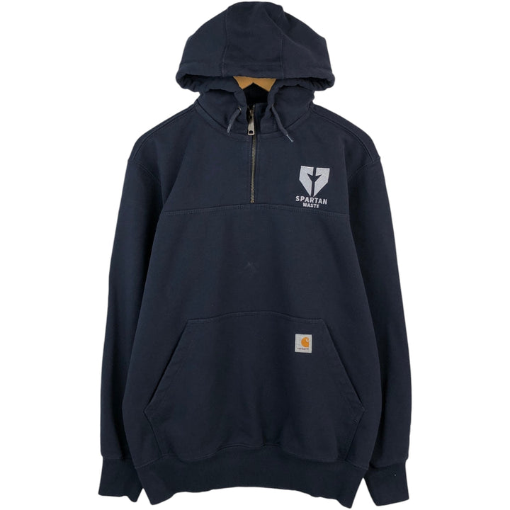 Carhartt ORIGINAL FIT sweatshirt half zip hoodie, men's size M cotton navy blue type Vintage Second Hand