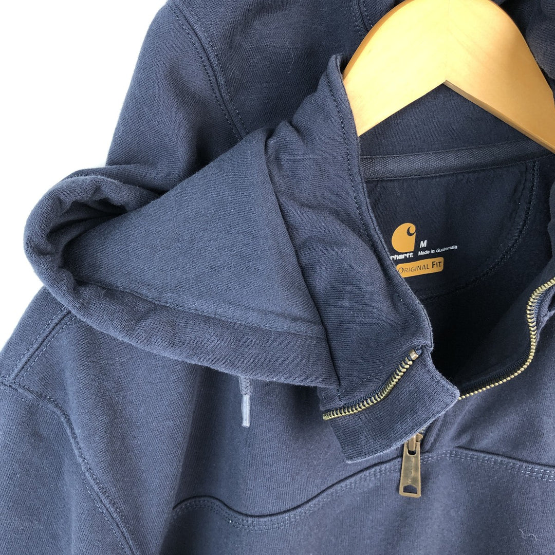 Carhartt ORIGINAL FIT sweatshirt half zip hoodie, men's size M cotton navy blue type Vintage Second Hand