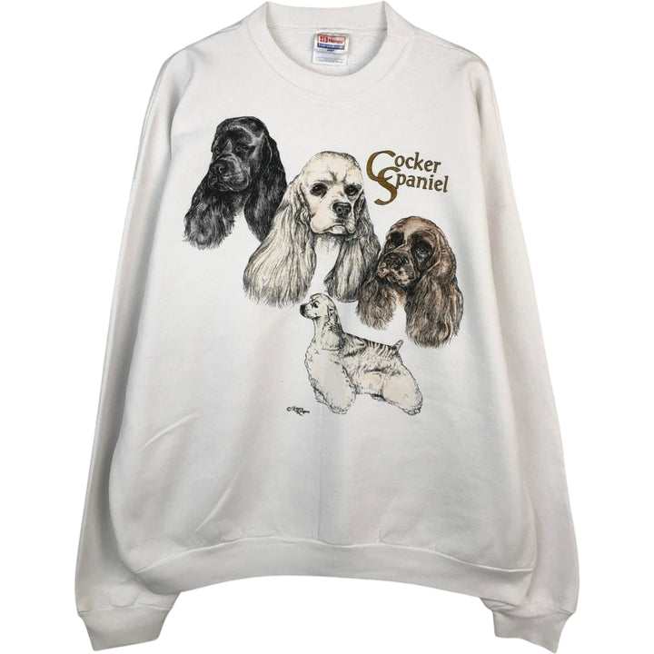 90'S Hanes COMFORTBLEND Dog Print Animal Sweatshirt, Men's XL (approx.), Vintage cotton white type Vintage Second Hand