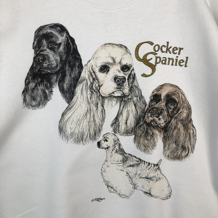 90'S Hanes COMFORTBLEND Dog Print Animal Sweatshirt, Men's XL (approx.), Vintage cotton white type Vintage Second Hand