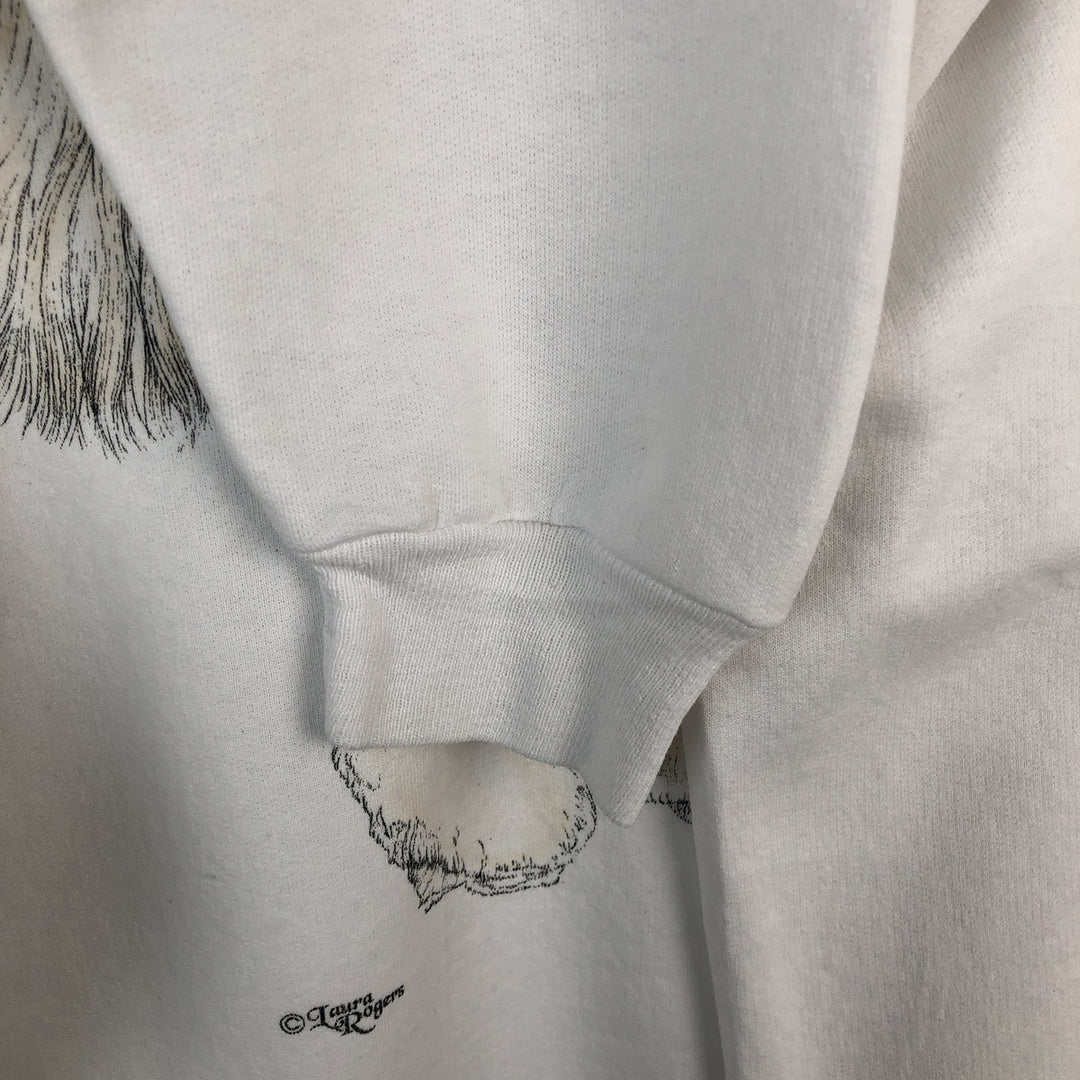 90'S Hanes COMFORTBLEND Dog Print Animal Sweatshirt, Men's XL (approx.), Vintage cotton white type Vintage Second Hand