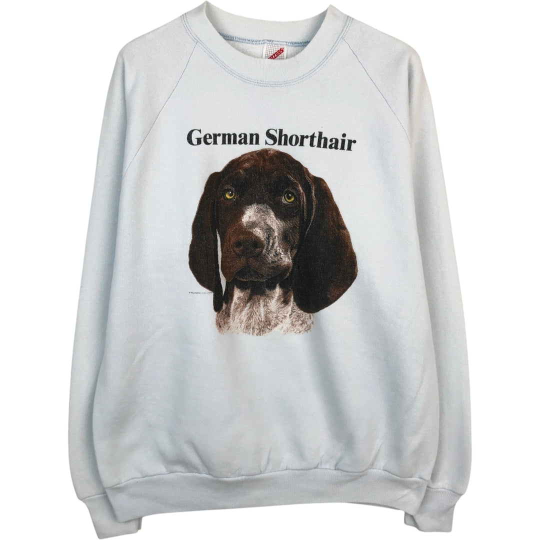 Vintage 80s-90'S Jerzees Dog Print Animal Sweatshirt, Made in USA, Men's Size XL cotton Blue type light blue Vintage Second Hand