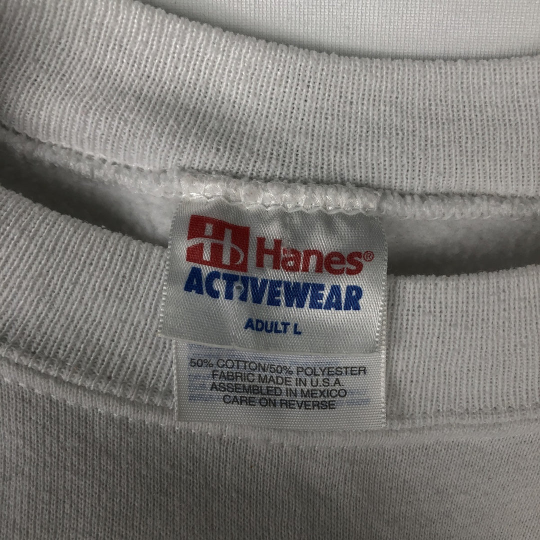 90'S Hanes ACTIVEWEAR Cat Pattern Animal Sweatshirt, Made in USA, Men's Size L (approx.), Vintage cotton white type Vintage Second Hand