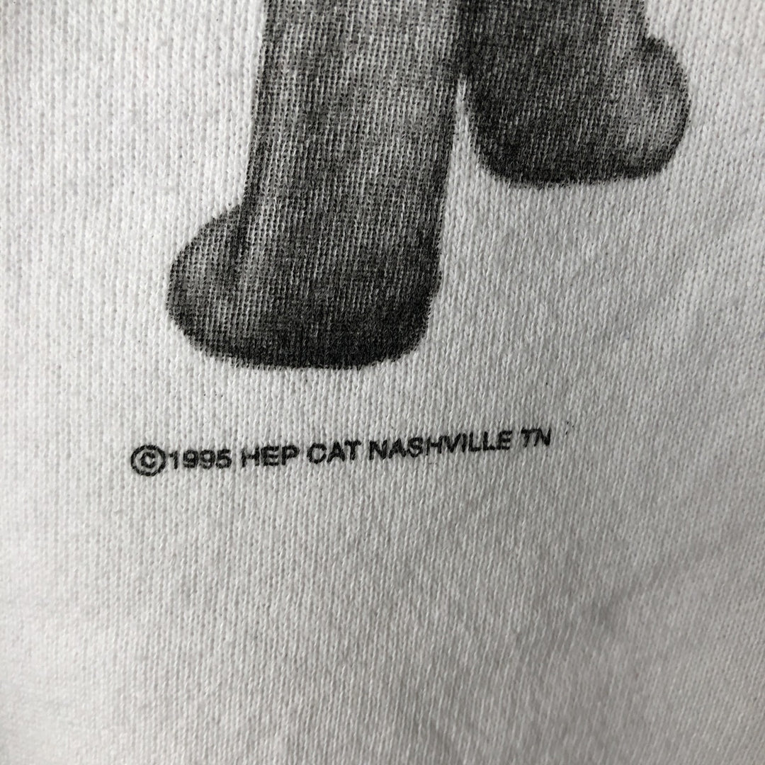90'S Hanes ACTIVEWEAR Cat Pattern Animal Sweatshirt, Made in USA, Men's Size L (approx.), Vintage cotton white type Vintage Second Hand