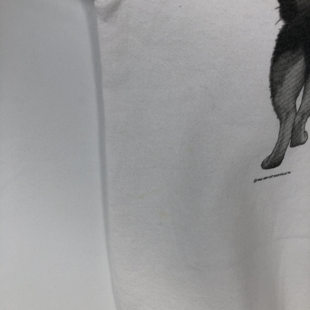 90'S Hanes ACTIVEWEAR Cat Pattern Animal Sweatshirt, Made in USA, Men's Size L (approx.), Vintage cotton white type Vintage Second Hand