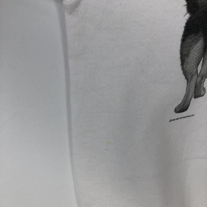 90'S Hanes ACTIVEWEAR Cat Pattern Animal Sweatshirt, Made in USA, Men's Size L (approx.), Vintage cotton white type Vintage Second Hand