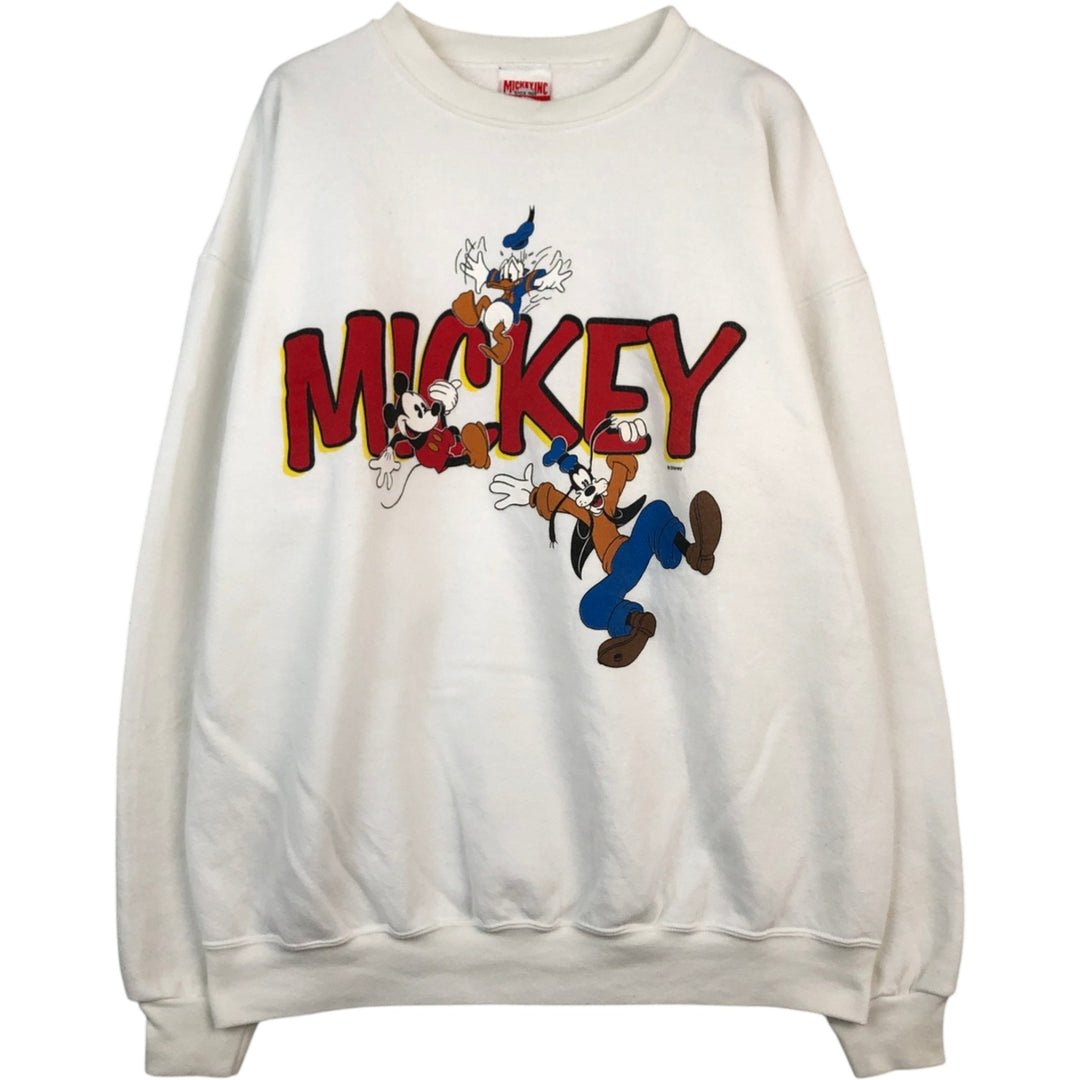 90'S Micky, Ink Disney Character Sweatshirt, Made in USA, Men's XL equivalent, Vintage cotton white type Vintage Second Hand