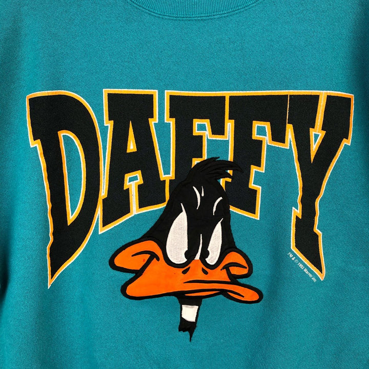 90'S JOSTENS DAFFY Duffy Duck Character Sweatshirt, Made in USA, Men's XL equivalent, Vintage cotton green type Vintage Second Hand