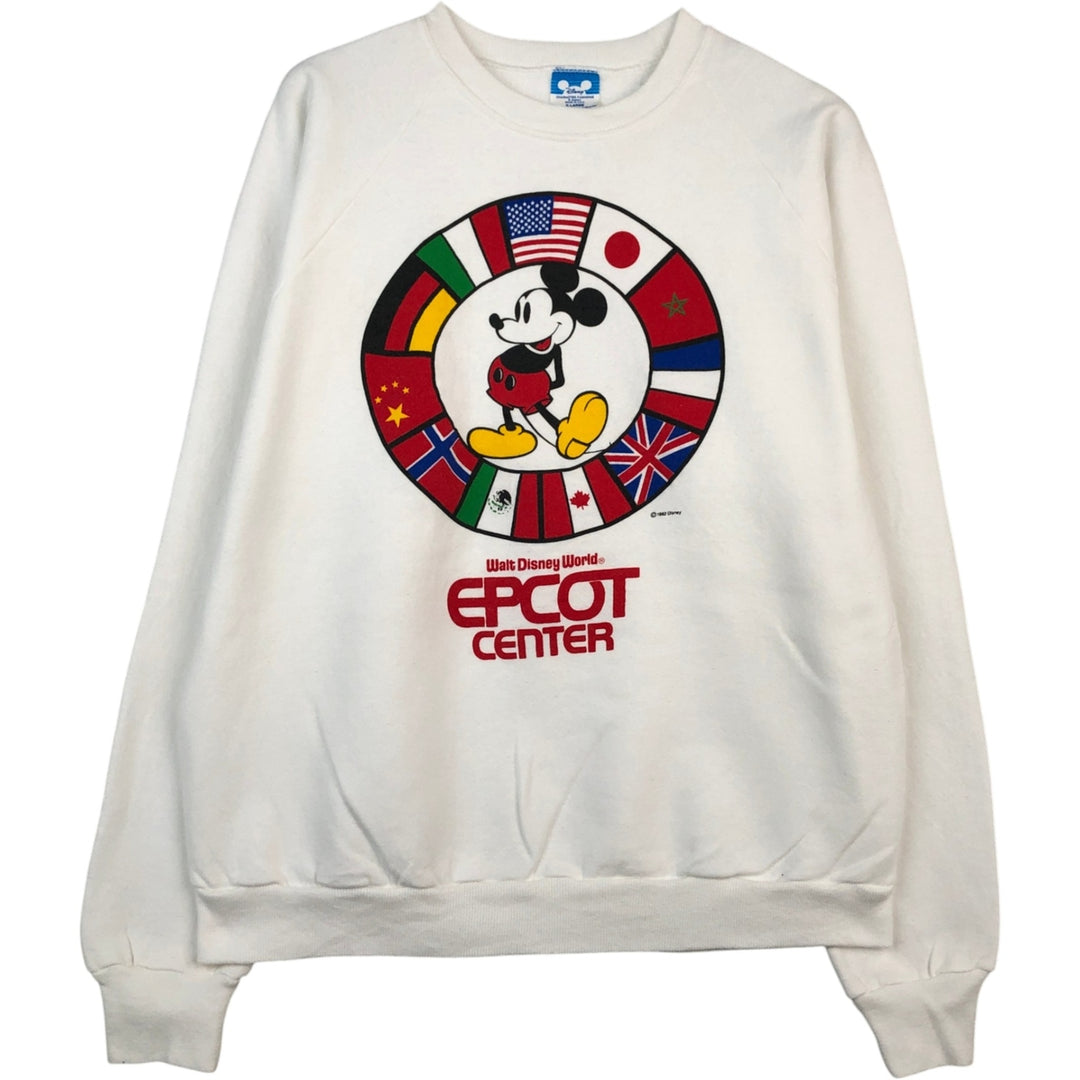 80'S Disney Mickey Mouse character sweatshirt, made in USA, men's XL size, vintage cotton white type Vintage Second Hand