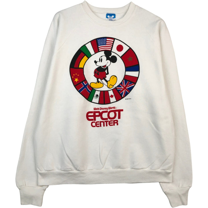 80'S Disney Mickey Mouse character sweatshirt, made in USA, men's XL size, vintage cotton white type Vintage Second Hand