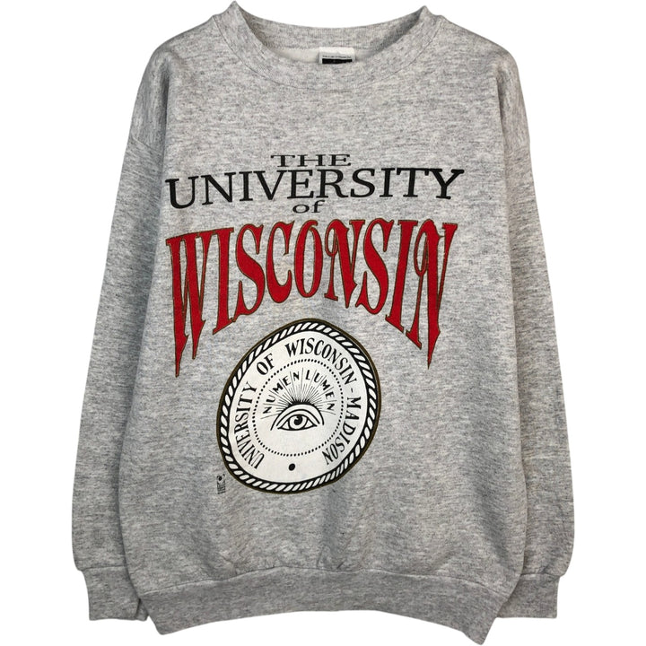 90'S TULTEX WISCONSIN University of Wisconsin College Sweatshirt, Made in USA, Men's XL equivalent, Vintage cotton gray type Vintage Second Hand