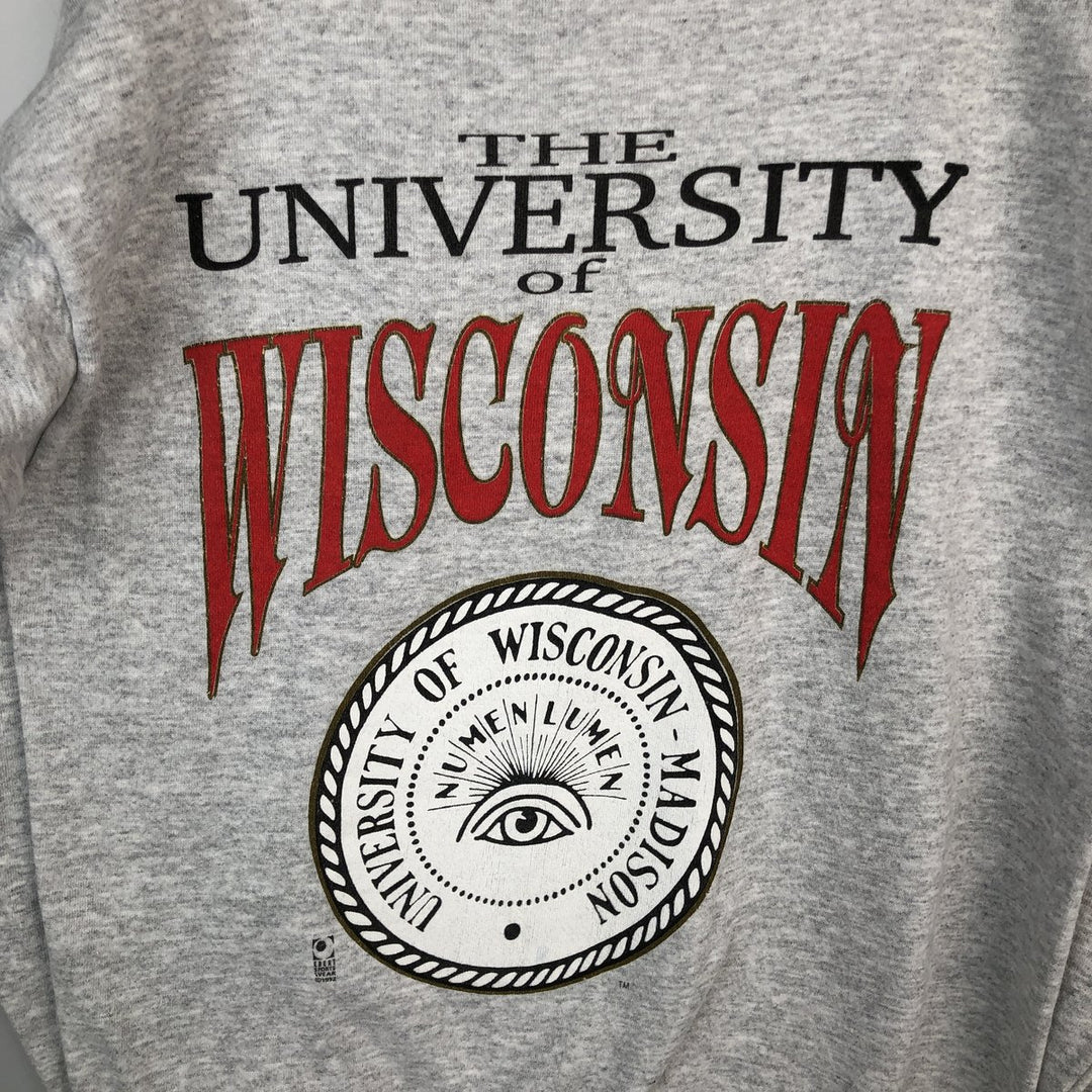 90'S TULTEX WISCONSIN University of Wisconsin College Sweatshirt, Made in USA, Men's XL equivalent, Vintage cotton gray type Vintage Second Hand