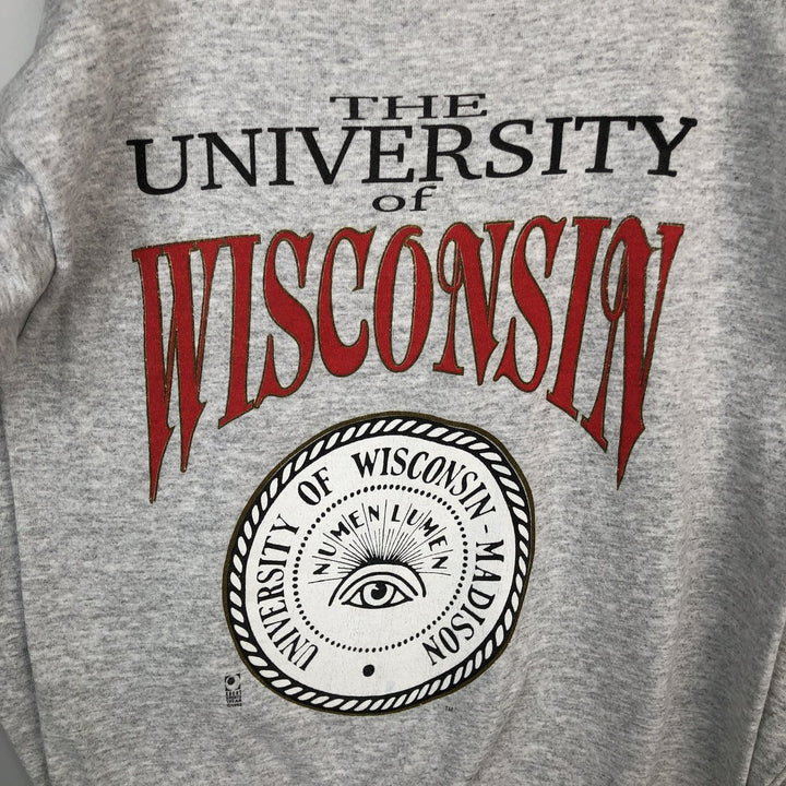 90'S TULTEX WISCONSIN University of Wisconsin College Sweatshirt, Made in USA, Men's XL equivalent, Vintage cotton gray type Vintage Second Hand