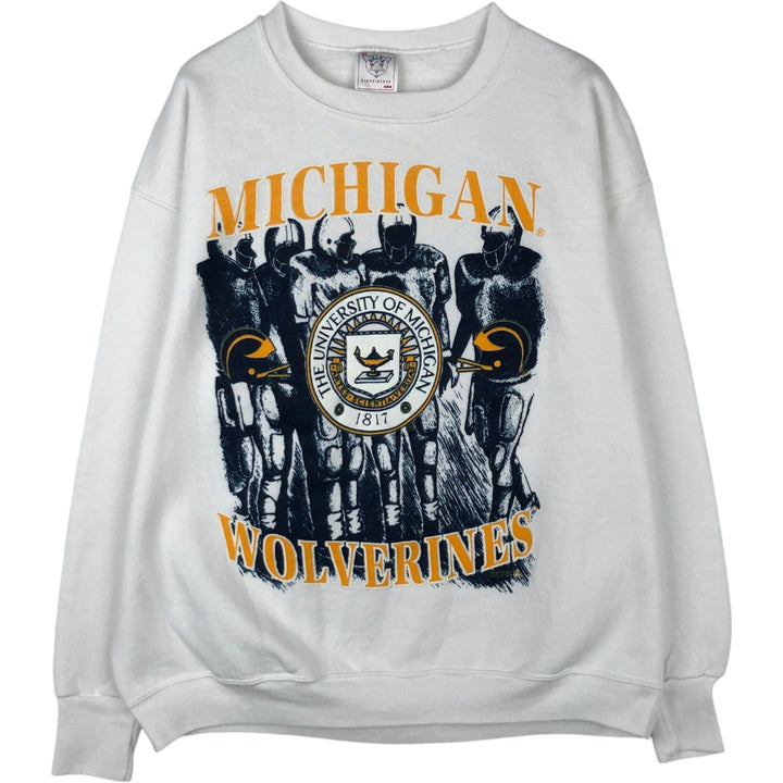 90'S Delta FIFTY-FIFTY MICHIGAN University of Michigan College Sweatshirt, Made in USA, Men's XL equivalent. cotton white type Vintage Second Hand