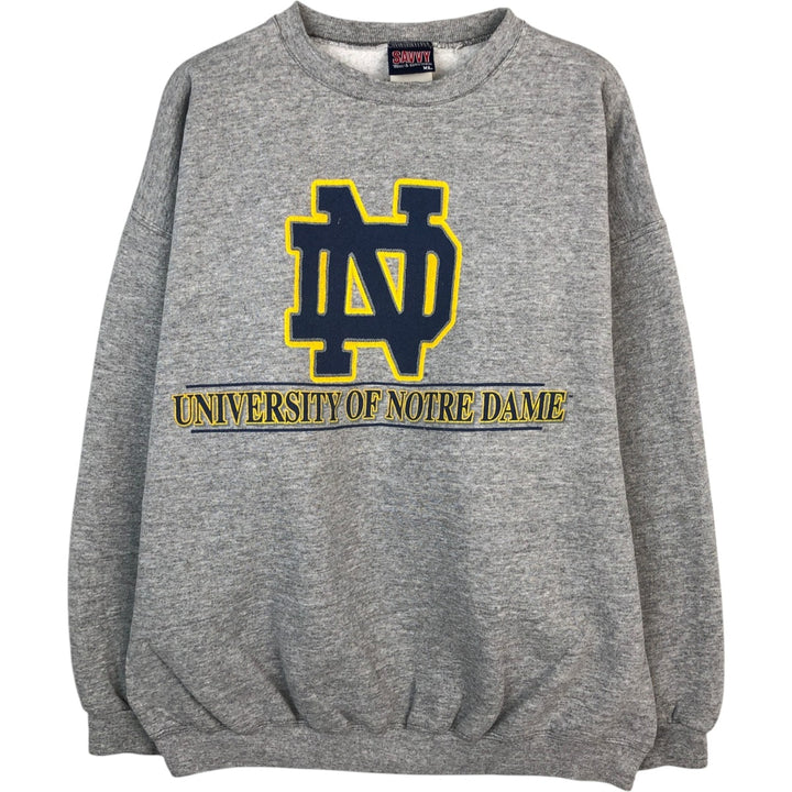 90'S SAVVY NOTRE DAME University of Notre Dame College Sweatshirt, Made in USA, Men's XL equivalent. cotton gray type Vintage Second Hand