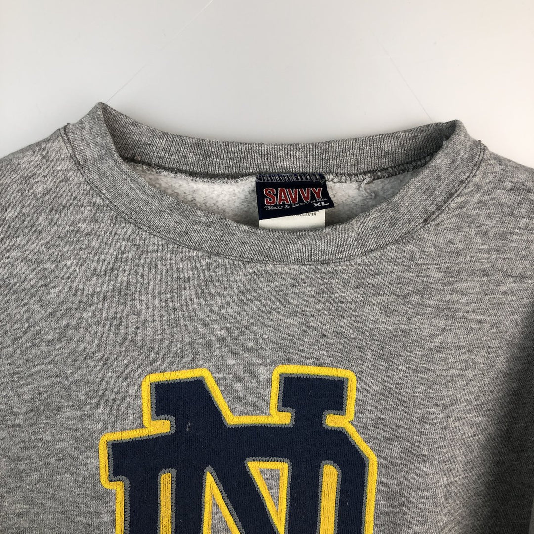 90'S SAVVY NOTRE DAME University of Notre Dame College Sweatshirt, Made in USA, Men's XL equivalent. cotton gray type Vintage Second Hand